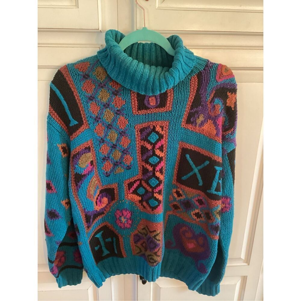 Needleworks Vintage Ramie Blend Turtleneck Sweater Sz M 1990